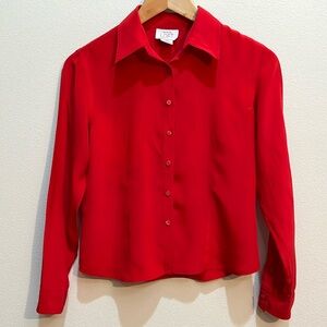 LOFT red silk long sleeves button-front shirt